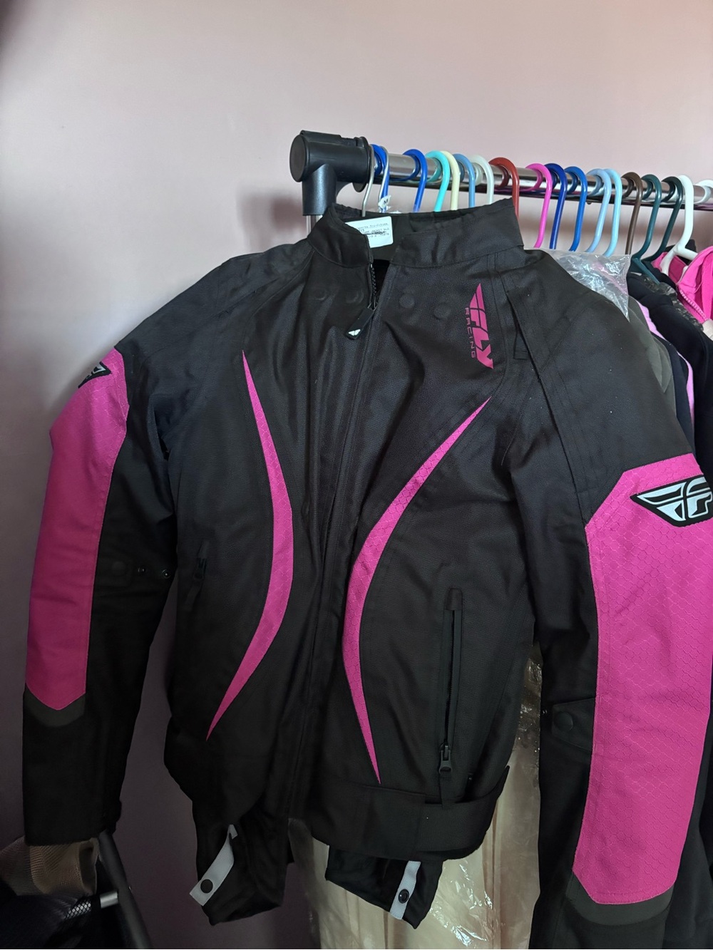 Women’s Black and Pink Utility Motorcycle Jacket